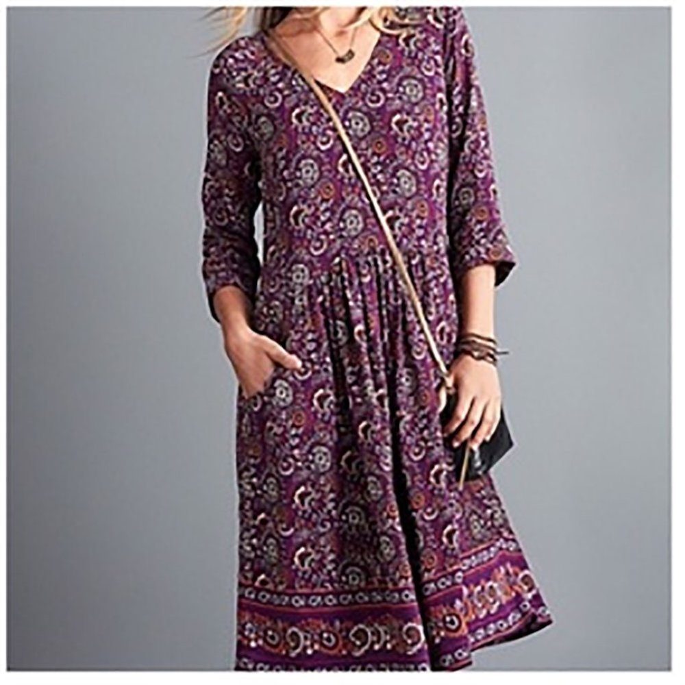 Garnet Hill purple floral bohemian dress